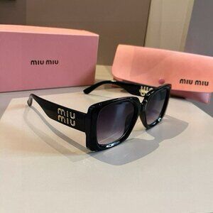 Miu Miu Black Square Logo-Temple Sunglasses with Gradient Lenses